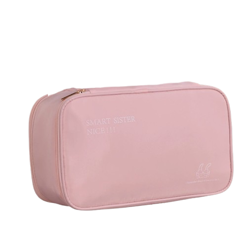 Reise-Organizer für Unterwäsche und BHs – Beige Aufbewahrungstasche für BHs, Slips und Socken auf Reisen – Tragbares Necessaire mit Griff und Fächern, Schutz vor Verformung der Cups