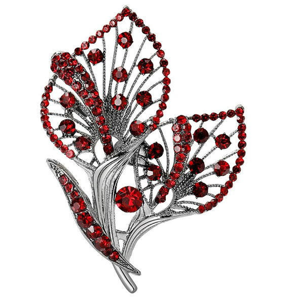 Elegante Calla-Blumenbrosche mit roten Kristallen