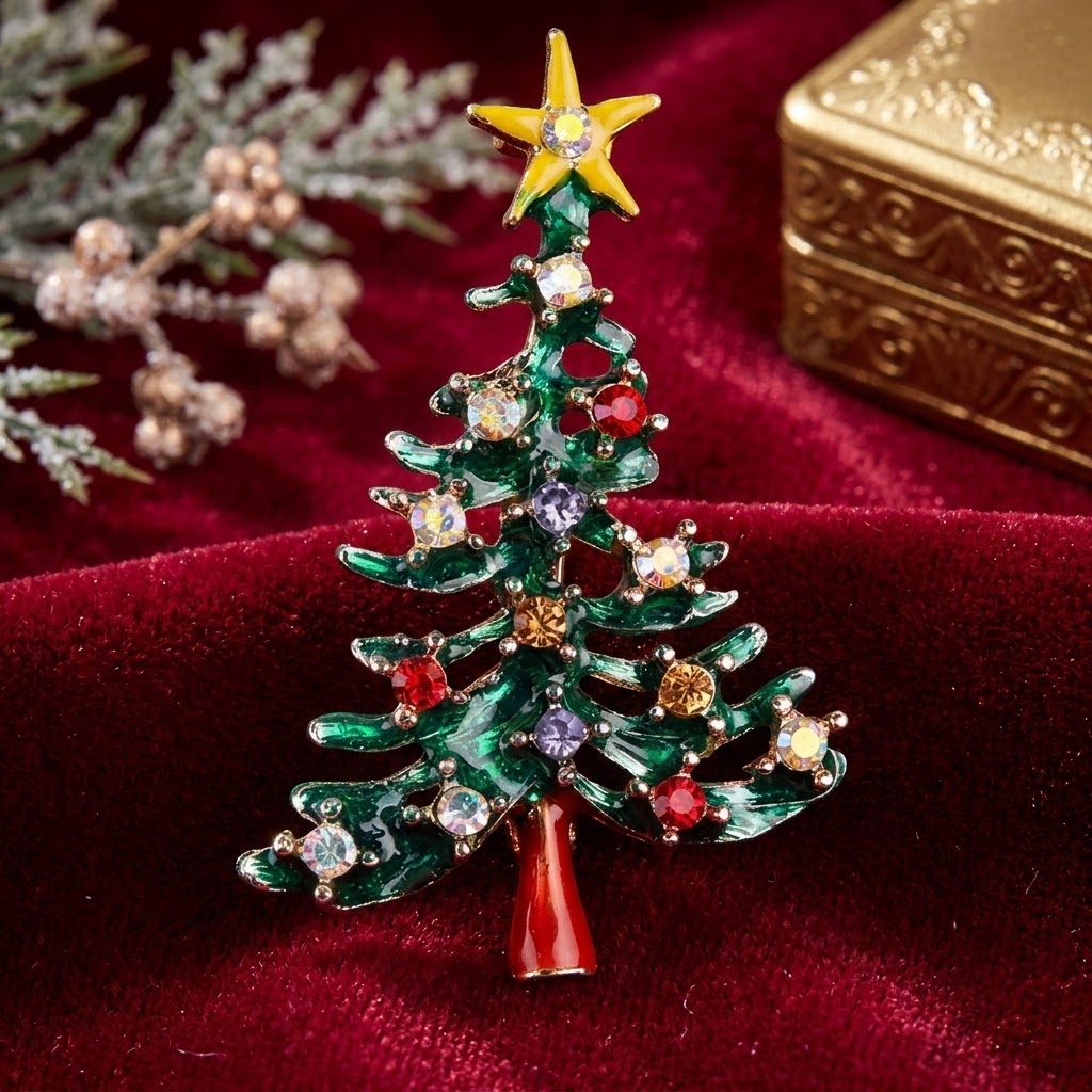 Elegante Brosche in Form eines Weihnachtsbaums