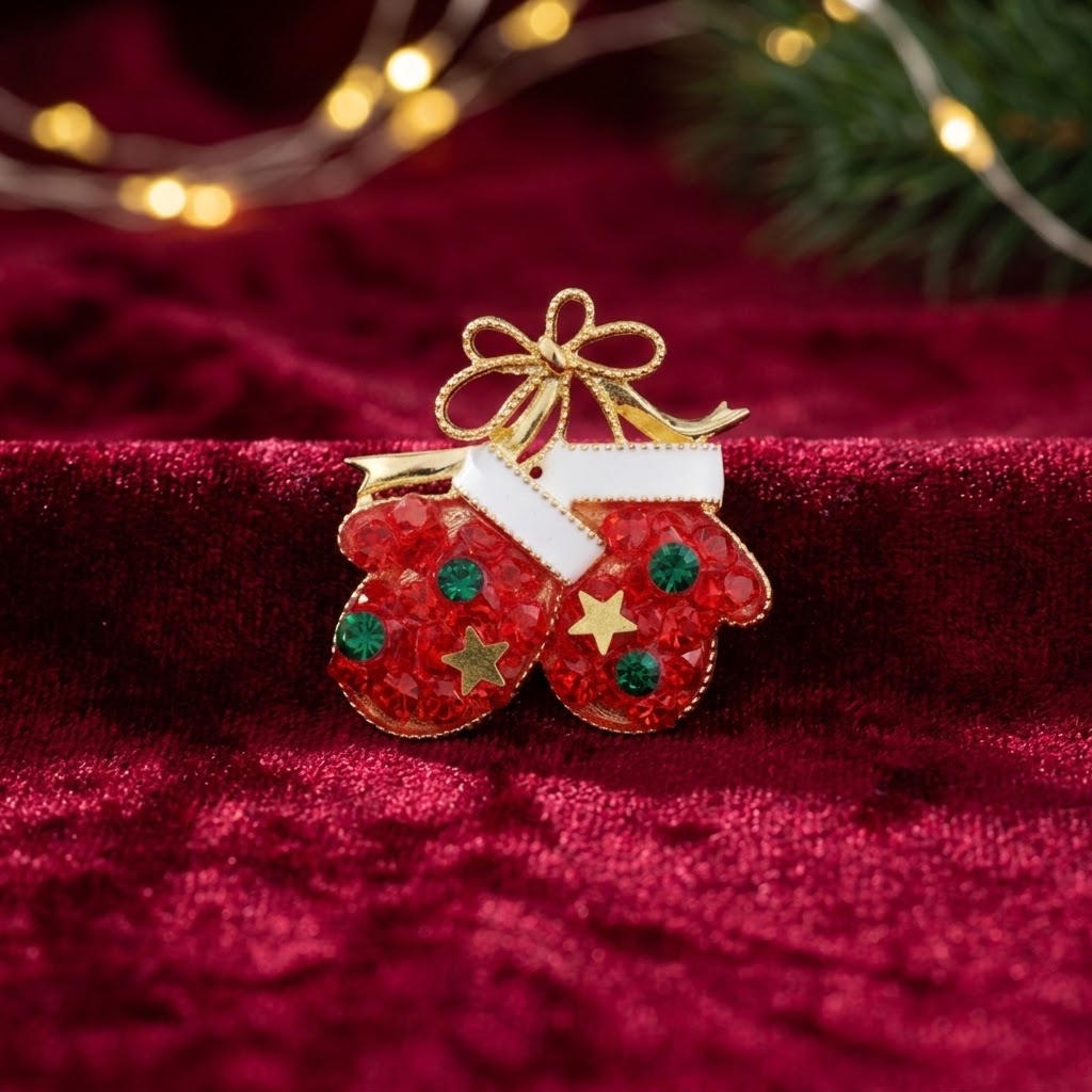 Elegante Brosche in Form süßer Weihnachtsfäustlinge