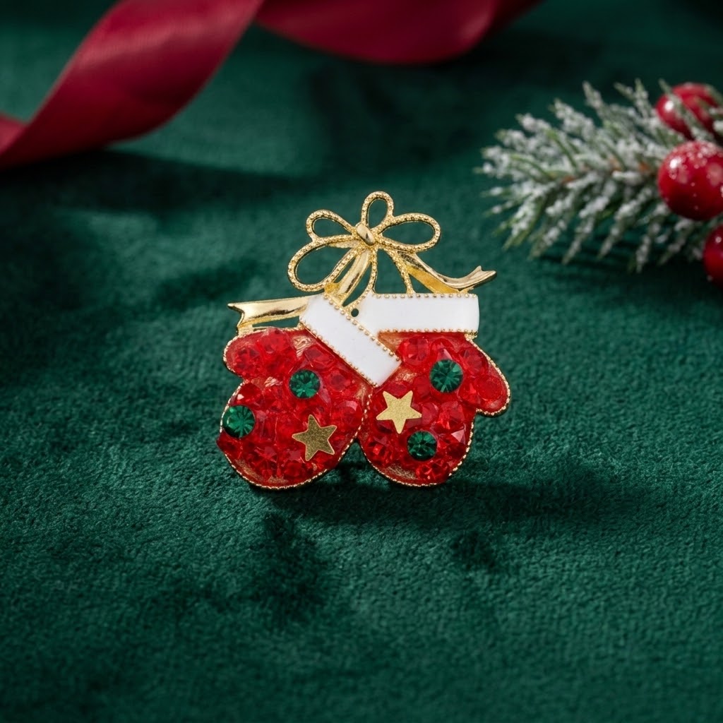 Elegante Brosche in Form süßer Weihnachtsfäustlinge