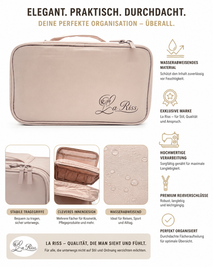 Reise Organizer für BHs, Unterwäsche und Socken. BH Aufbewahrungstasche Formstabiler Dessous Koffer mit Mehreren Fächern. La Riss Tasche mehrteilig mit Reißverschluss (Pink)
