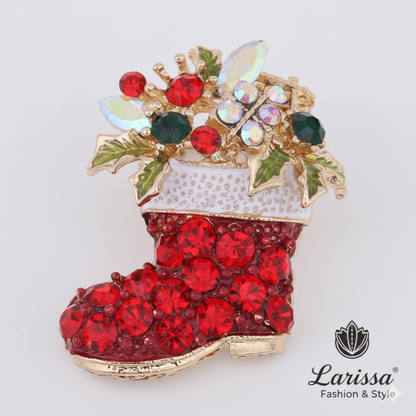Elegante Brosche in Form eines Weihnachtsstiefels