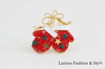 Elegante Brosche in Form süßer Weihnachtsfäustlinge