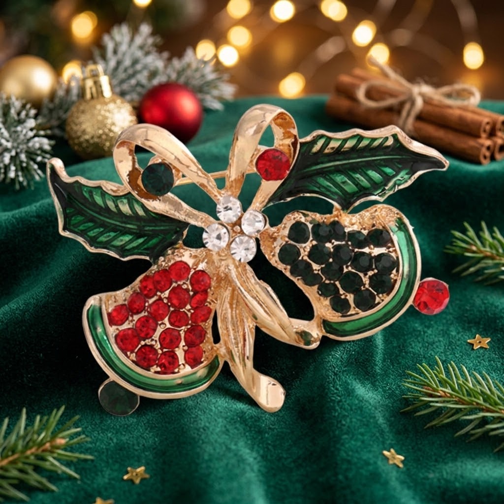 Elegante Weihnachtsbrosche in Form von Glocken