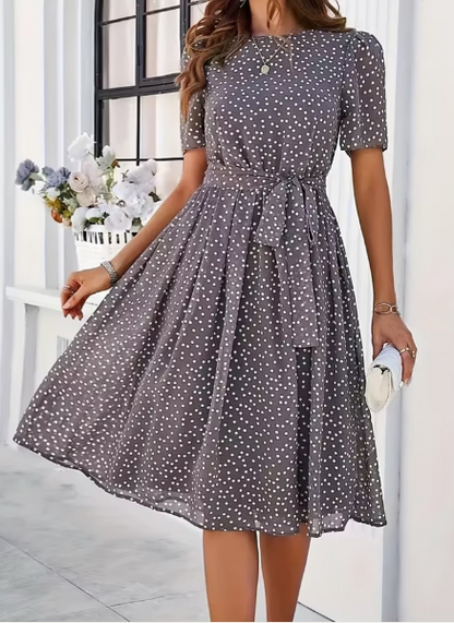 Damen Chiffon Kleid – Lila -Grau mit Punkten, Elegant & Feminin