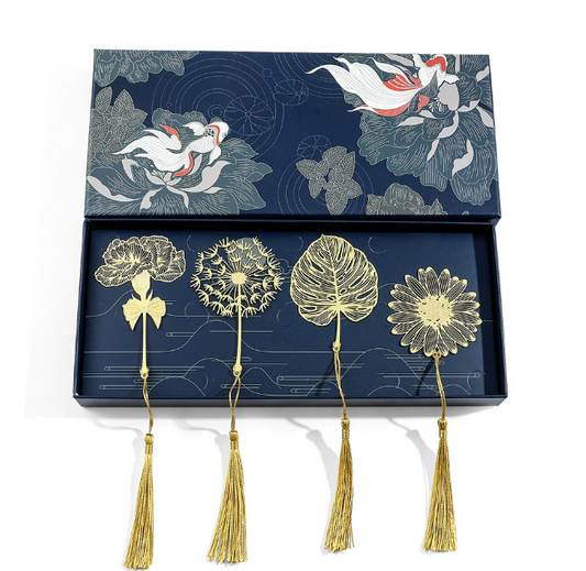 Botanische Eleganz – Goldene Metall-Lesezeichen im Geschenkset
