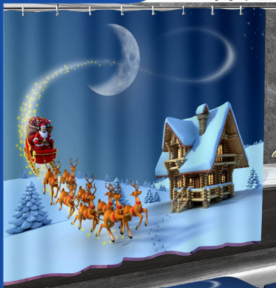 Weihnachtsduschvorhang mit Ringen.