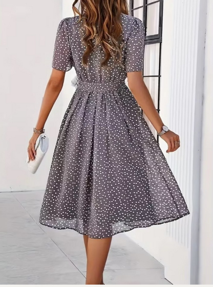 Damen Chiffon Kleid – Lila -Grau mit Punkten, Elegant & Feminin