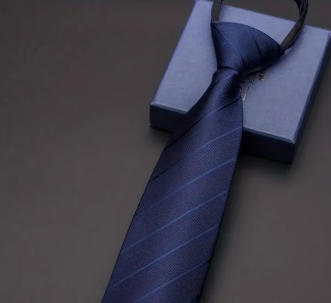 Schnell-Krawatte mit Reißverschluss / Fertig gebundene Krawatte – Blau mit Karomuster