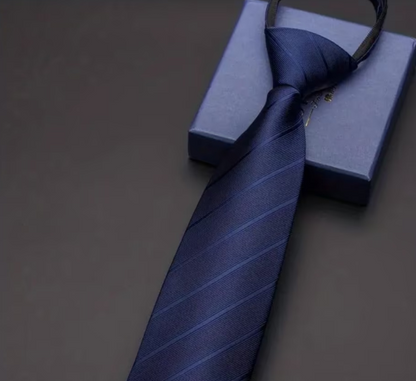 Schnell-Krawatte mit Reißverschluss / Fertig gebundene Krawatte – Blau mit Karomuster