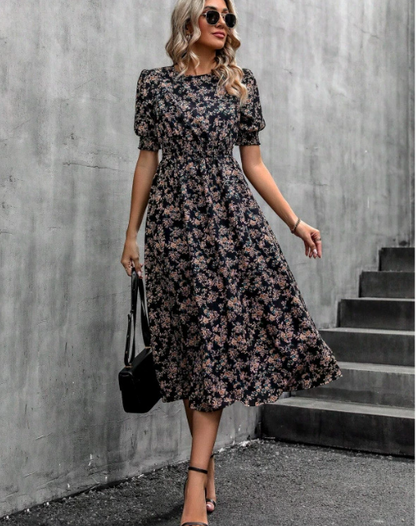 Elegantes Florales Midikleid mit Kurzarm – Leicht und Stilvoll für Jeden Anlass