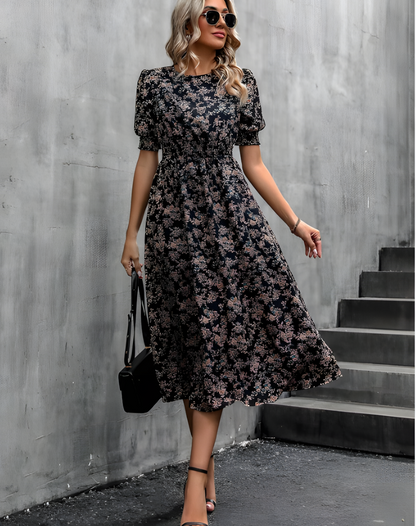 Elegantes Florales Midikleid mit Kurzarm – Leicht und Stilvoll für Jeden Anlass