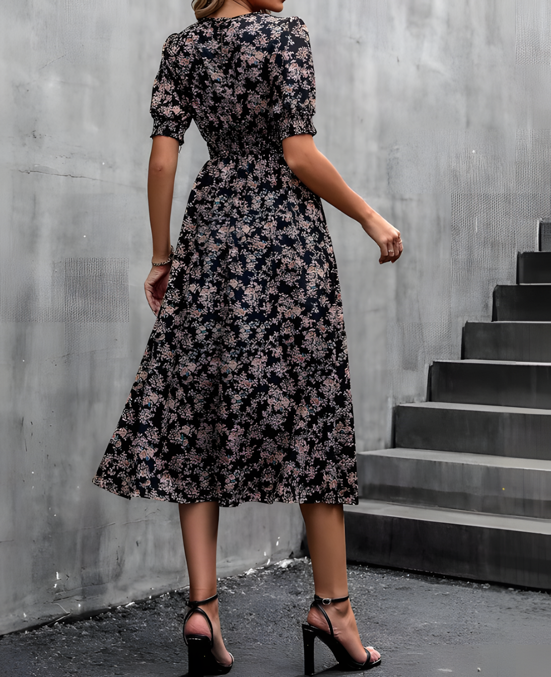 Elegantes Florales Midikleid mit Kurzarm – Leicht und Stilvoll für Jeden Anlass