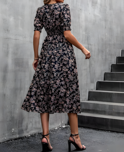 Elegantes Florales Midikleid mit Kurzarm – Leicht und Stilvoll für Jeden Anlass