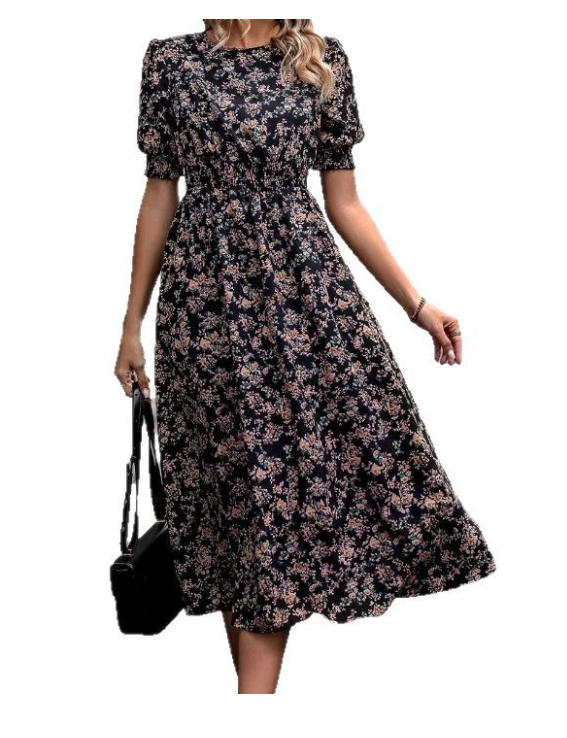 Elegantes Florales Midikleid mit Kurzarm – Leicht und Stilvoll für Jeden Anlass