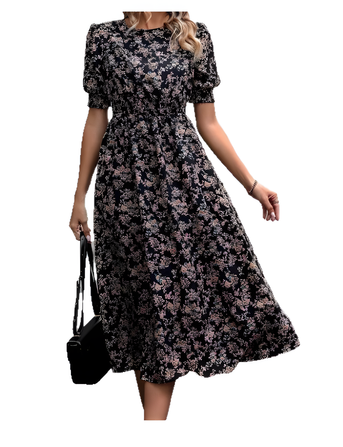 Elegantes Florales Midikleid mit Kurzarm – Leicht und Stilvoll für Jeden Anlass