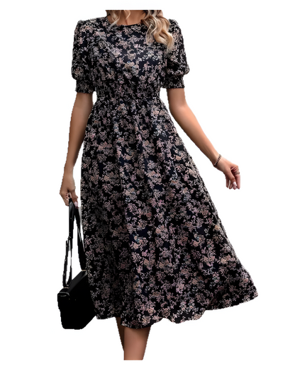 Elegantes Florales Midikleid mit Kurzarm – Leicht und Stilvoll für Jeden Anlass