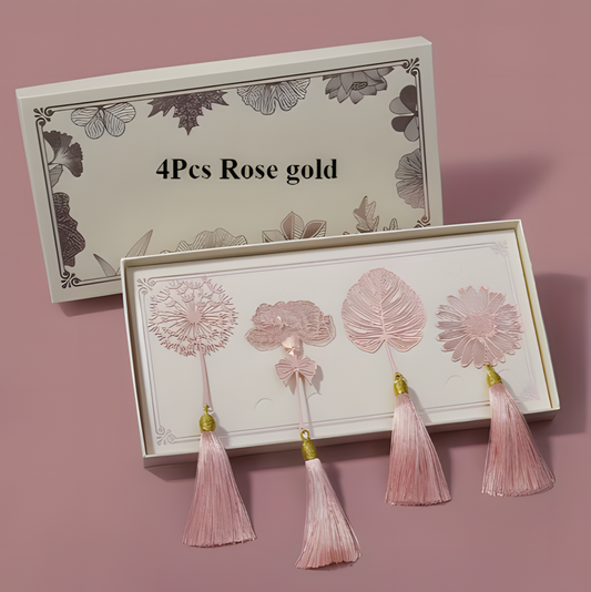 Botanische Eleganz – Goldene Metall-Lesezeichen im Geschenkset