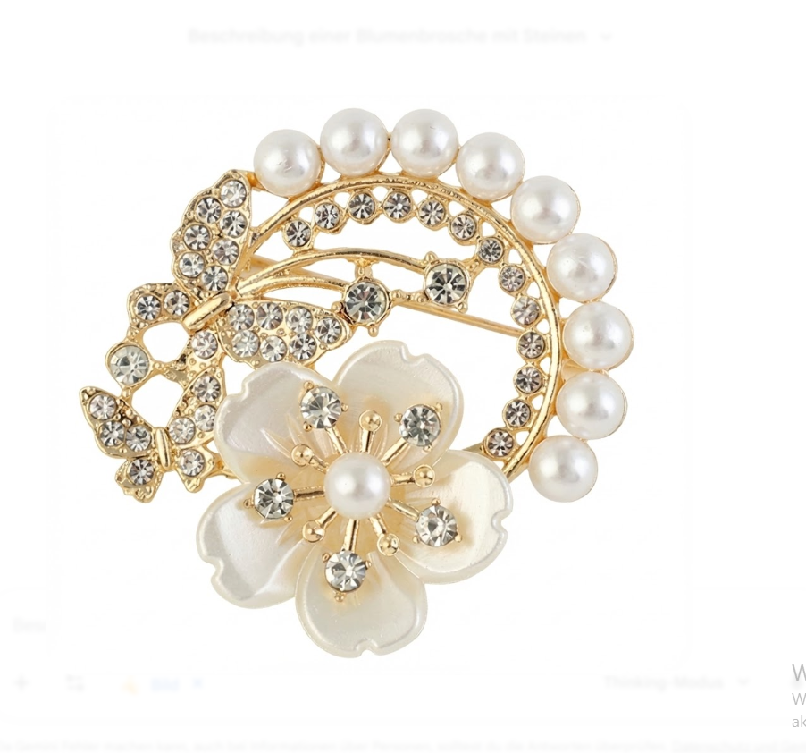Elegante Blumenbrosche mit Perle und Kristallen