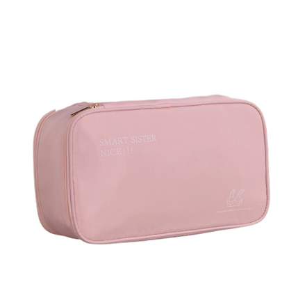 Reise-Organizer für Unterwäsche und BHs – Beige Aufbewahrungstasche für BHs, Slips und Socken auf Reisen – Tragbares Necessaire mit Griff und Fächern, Schutz vor Verformung der Cups