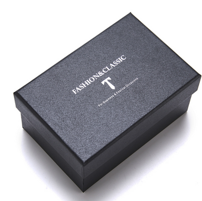 Elegantes Herren-Krawatten-Set mit Einstecktuch, Manschettenknöpfen, Ansteckblume & Geschenkbox