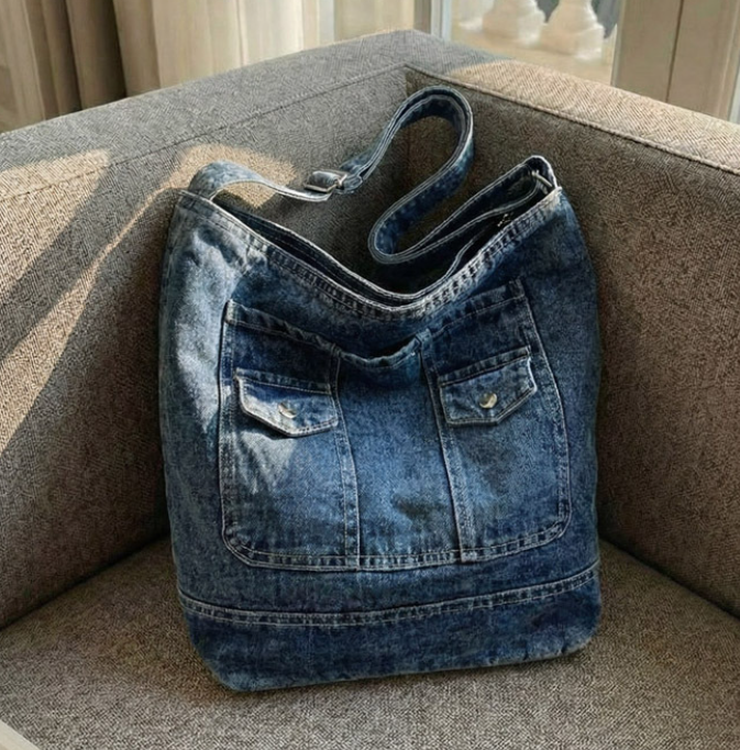 Stylischer Denim-Shopper im Vintage-Look – Die perfekte Crossbody-Tasche für jeden Tag