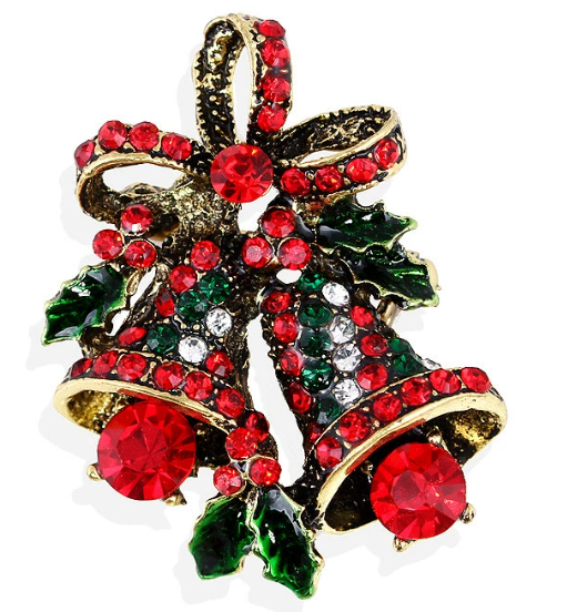 Elegante Weihnachtsbrosche in Glockenform mit Strasssteinen