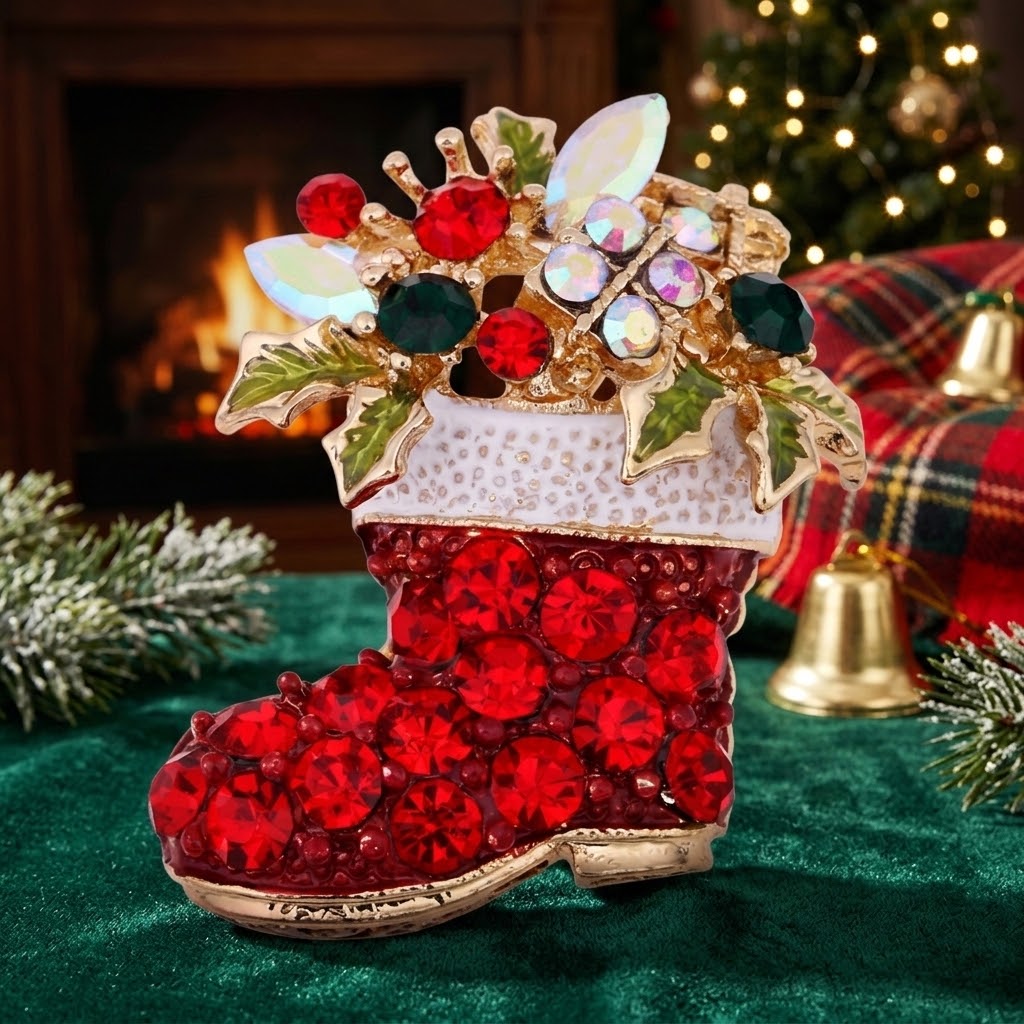 Elegante Brosche in Form eines Weihnachtsstiefels