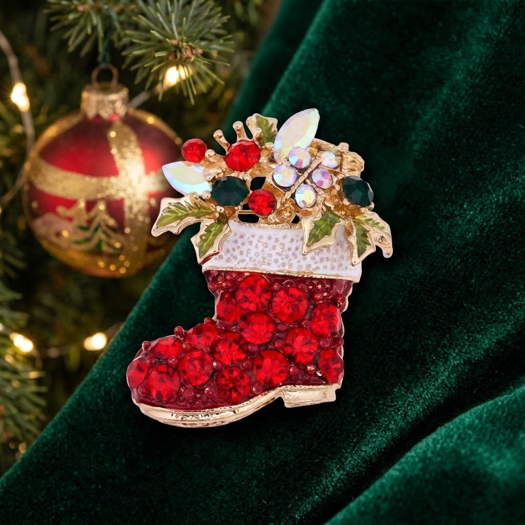 Elegante Brosche in Form eines Weihnachtsstiefels