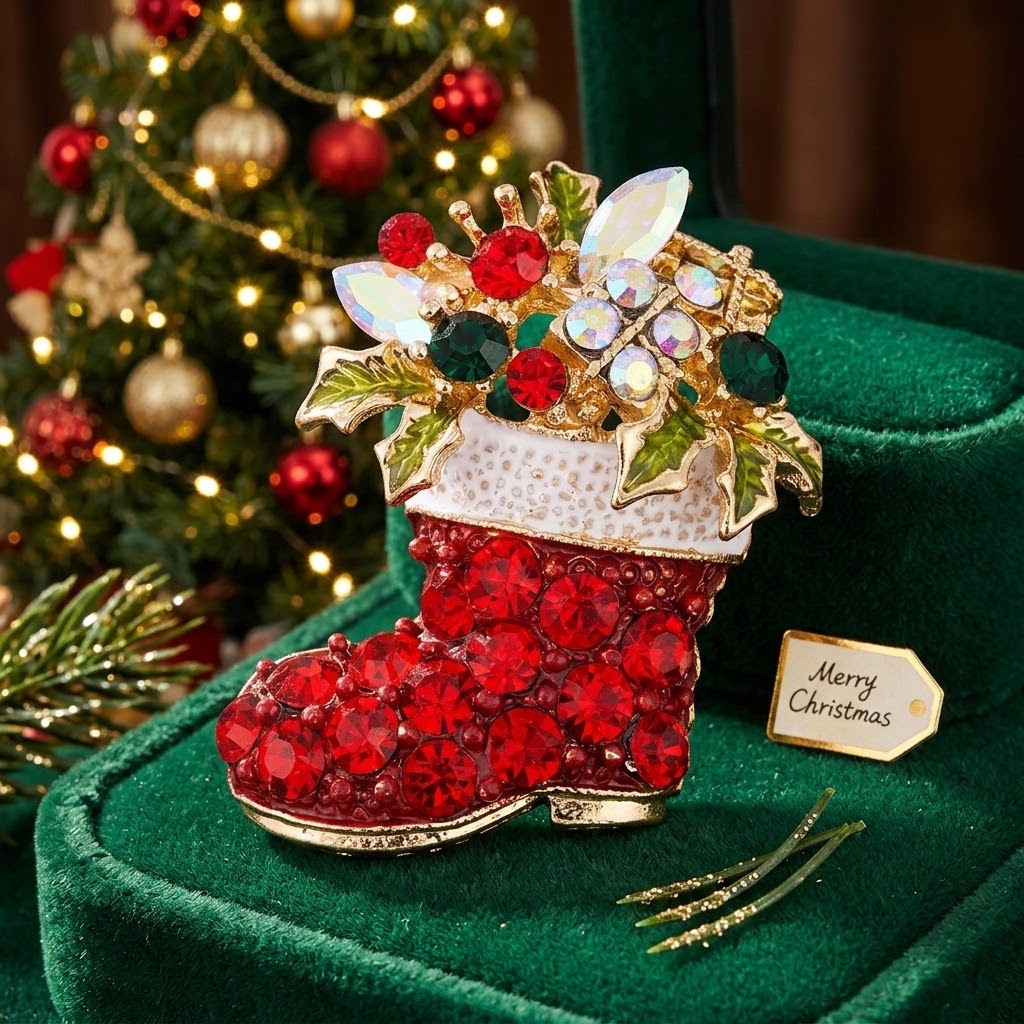 Elegante Brosche in Form eines Weihnachtsstiefels