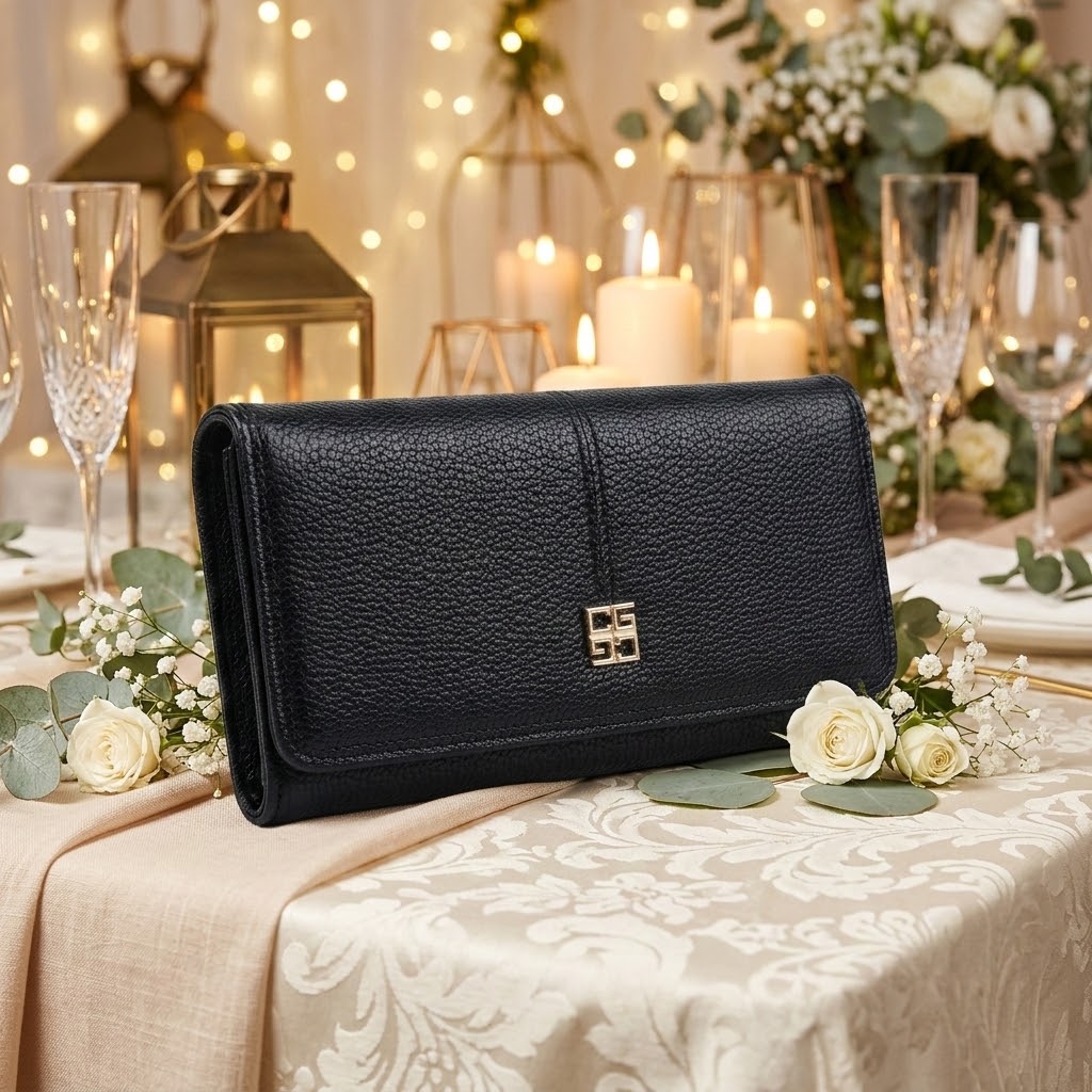 Elegante Damen Geldbörse aus Kunstleder – Elegantes Langportemonnaie mit Kartenfächern, Münzfach & Sichtfenster – Große Damenbörse mit Druckknopf – Schwarz