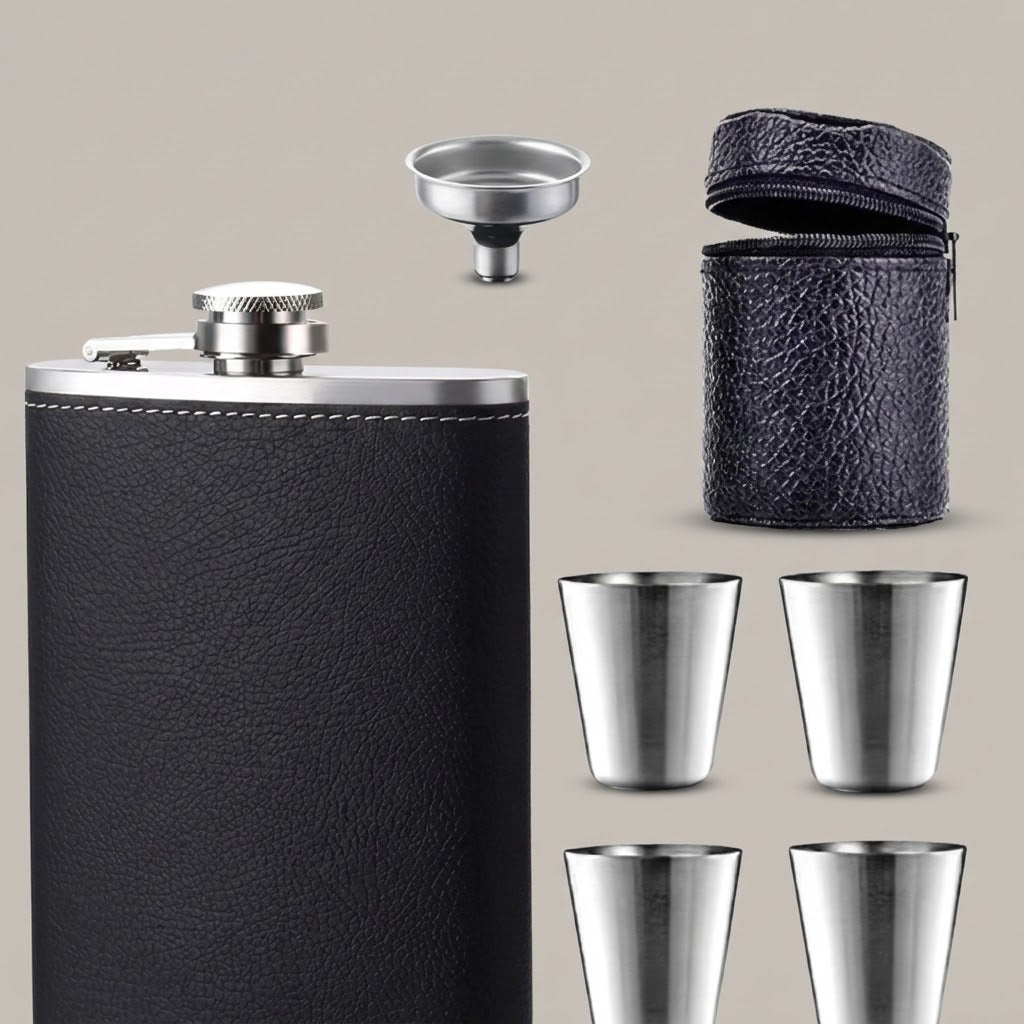 Edelstahl-Flachmann Set – 8-teilig