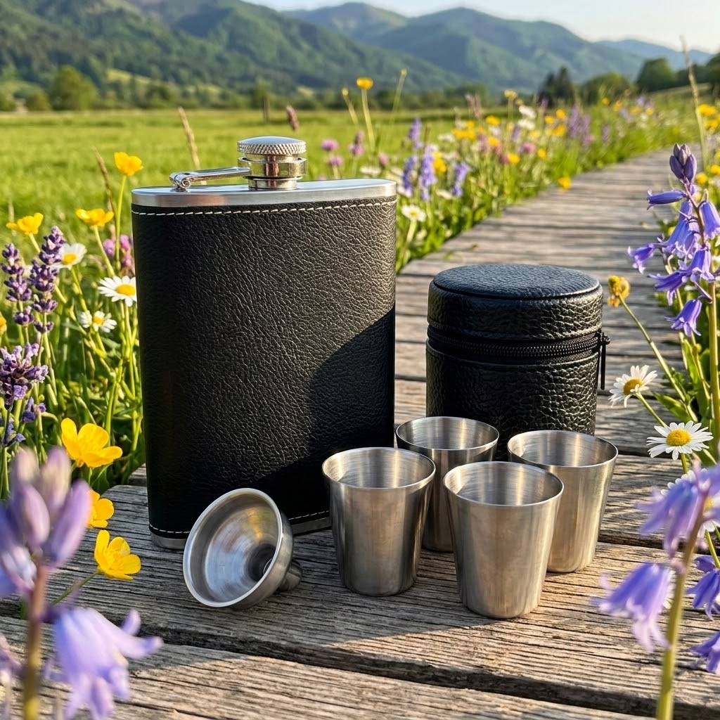 Edelstahl-Flachmann Set – 8-teilig
