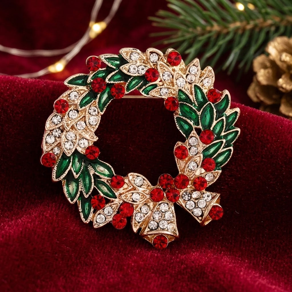Elegante Brosche in Form süße Weihnachtskranz